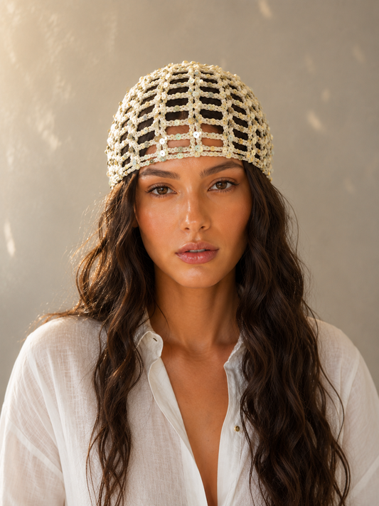 Off-White Sequin Mesh Hat
