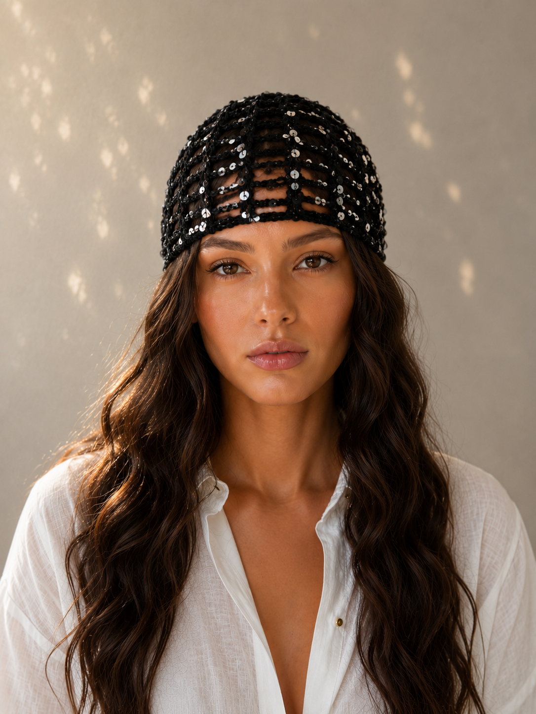 Black Sequin Mesh Hat