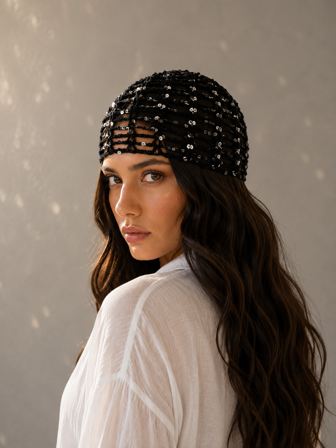 Black Sequin Mesh Hat
