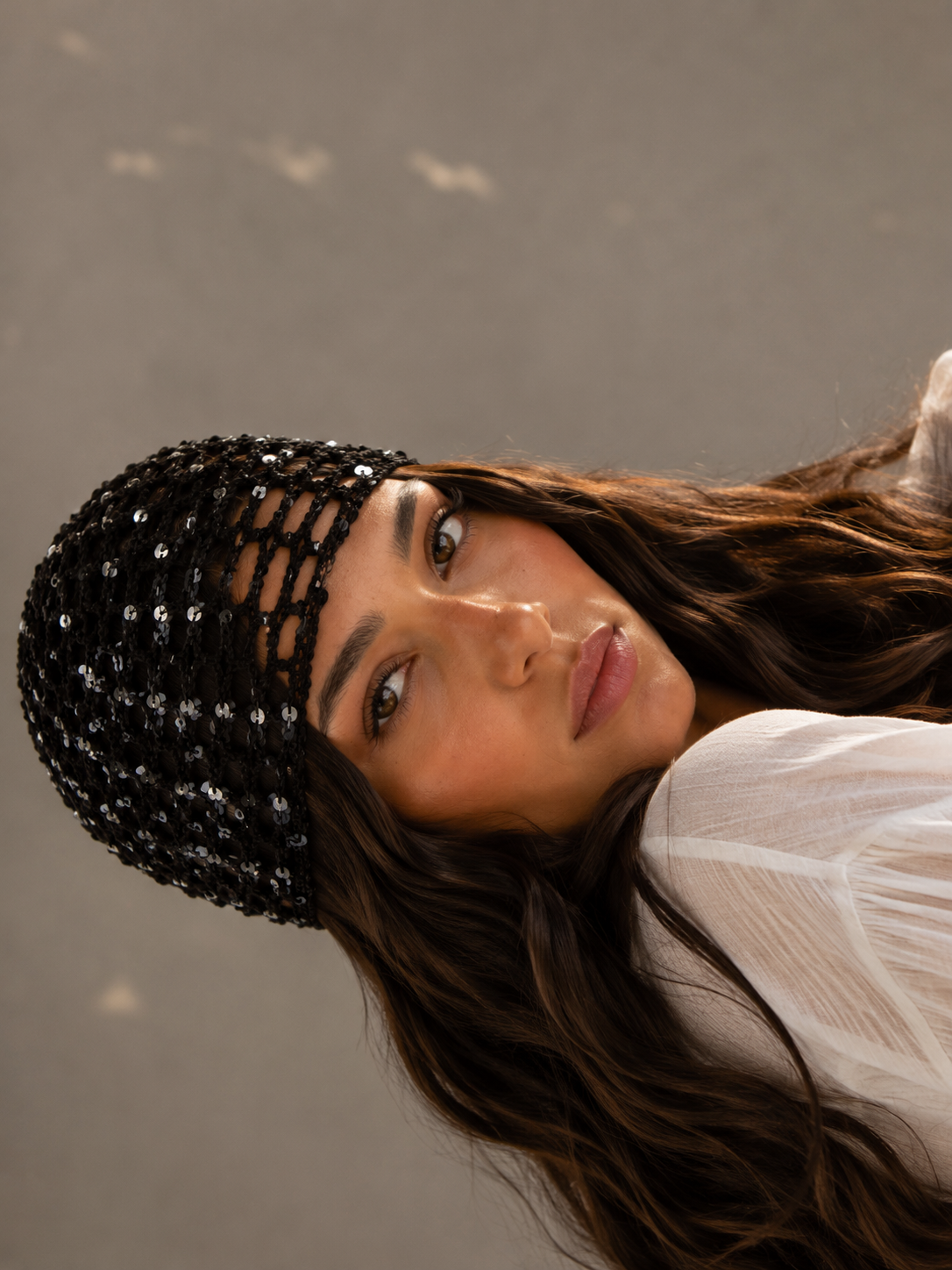 Black Sequin Mesh Hat