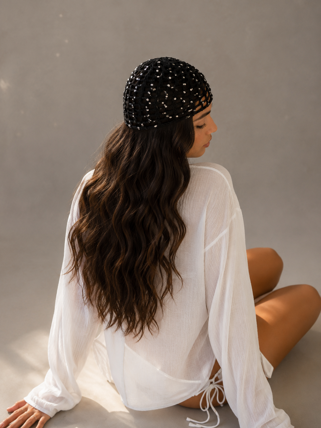 Black Sequin Mesh Hat