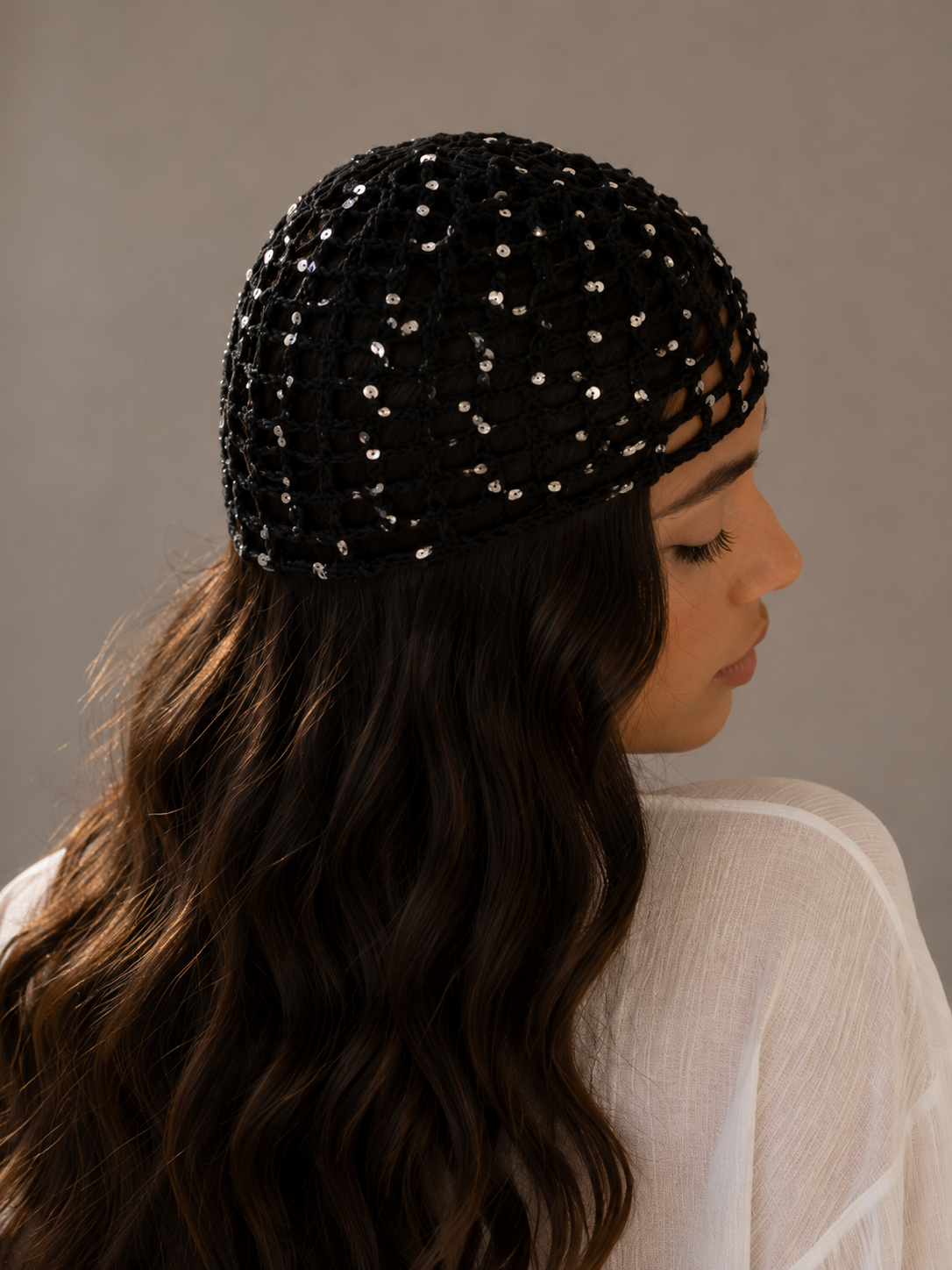 Black Sequin Mesh Hat
