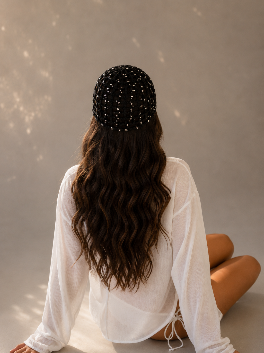 Black Sequin Mesh Hat